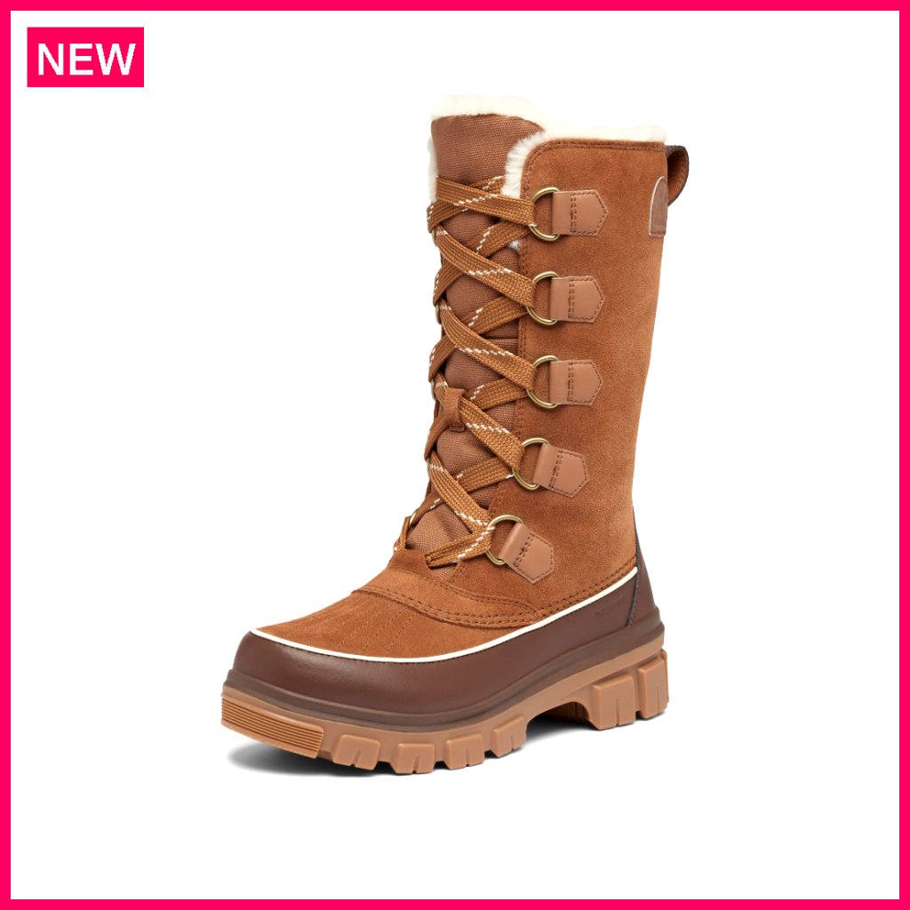 Waterproof Snow Boots With Faux Fur Collar, Calf High, Round Toe, Lace Up